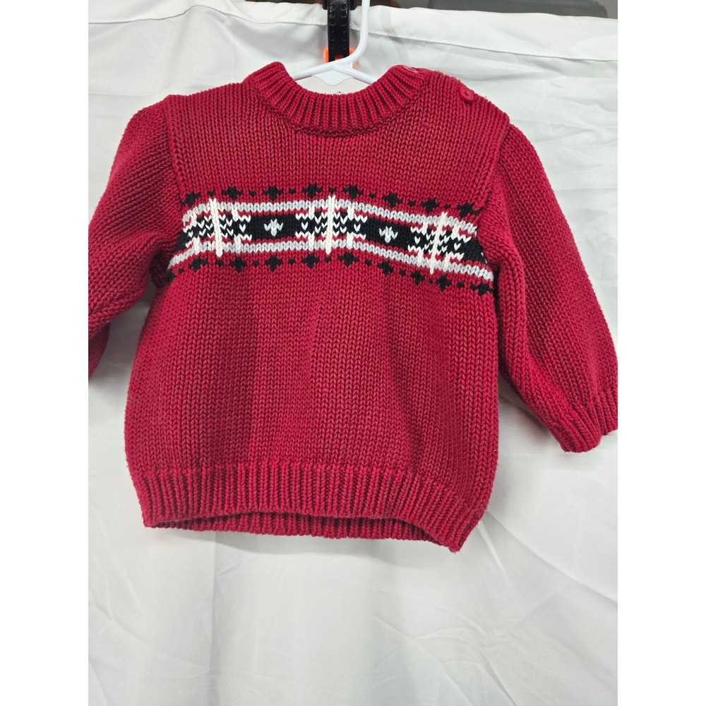 Carter's Red Fair Isle Knit Sweater Baby 12 Months Buttons Shoulder‎